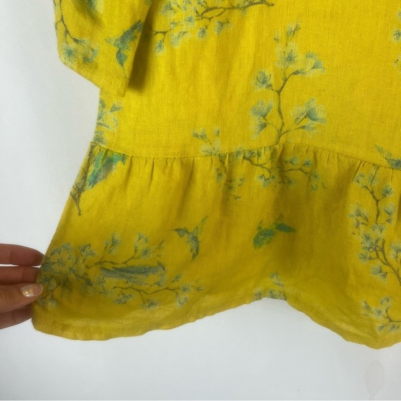 Valentina Naldi Yellow Floral Italian Linen Bell Sleeve Blouse Top Size:L - Picture 6 of 10